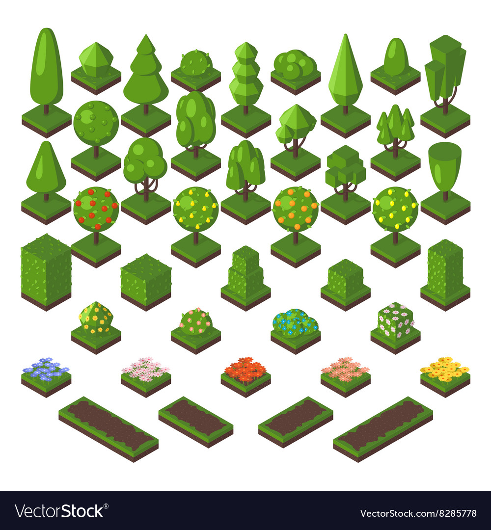 Isometric tree set green forest nature