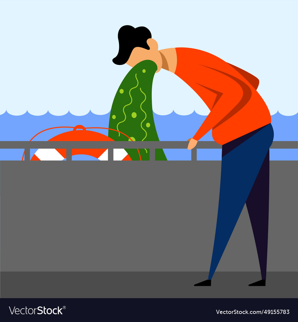 A image of man in the ship with motion sickness vector image A image of man in the ship with motion sickness