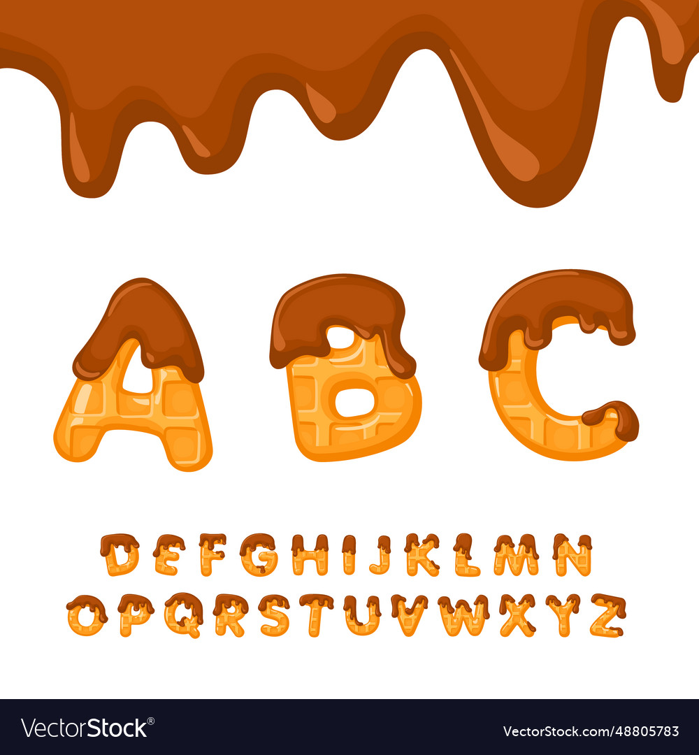 Chocolate waffle letters sweet alphabet dessert vector image Chocolate waffle letters sweet alphabet dessert