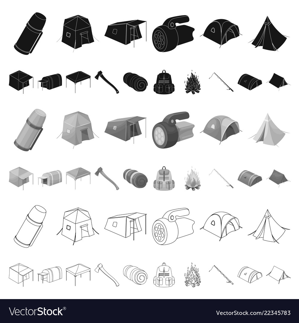 Different kinds of tents cartoon icons in set Vector Image