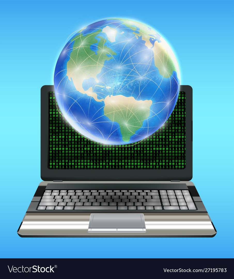 Earth globe with network line floating on laptop