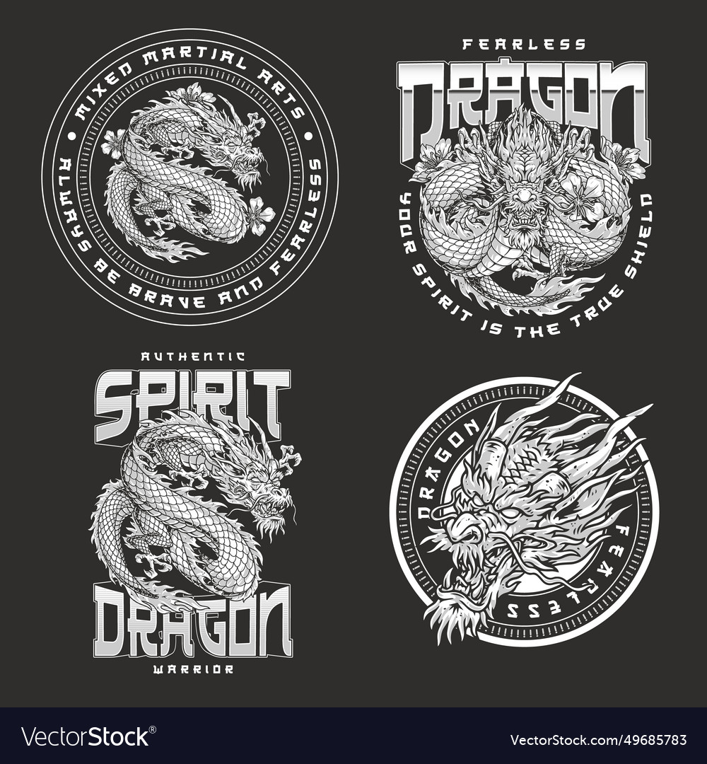 Mma dragon set poster monochrome Royalty Free Vector Image