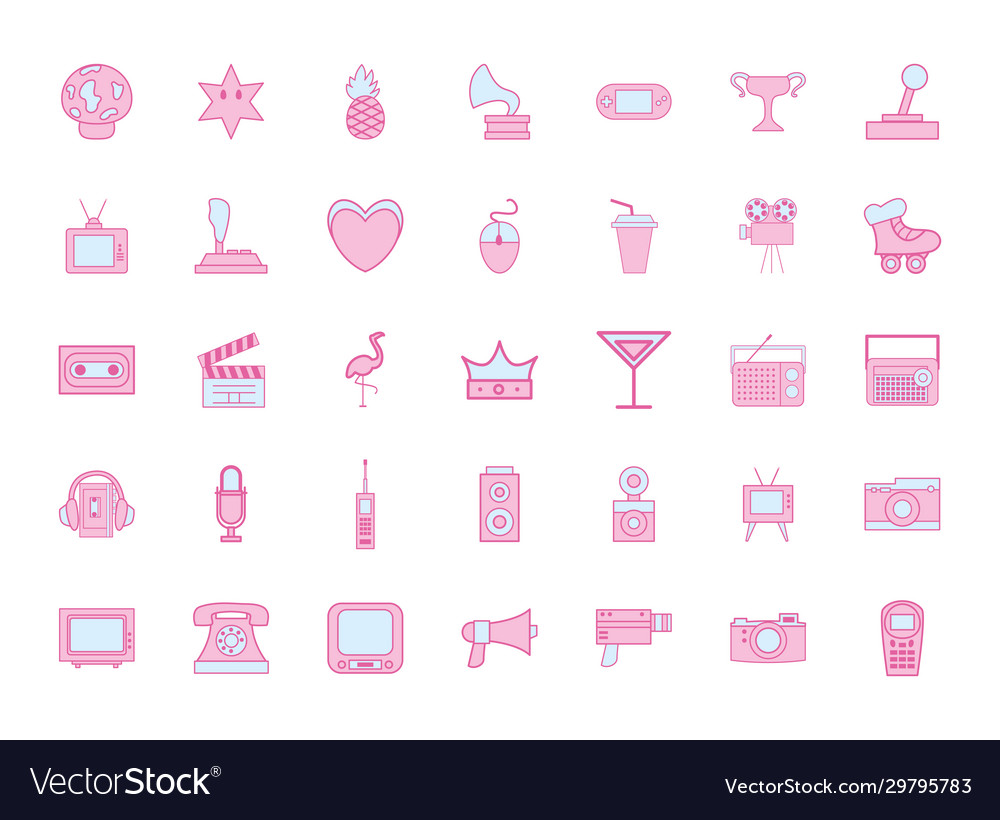 Neon line and fill style icon set design vector image Neon line and fill style icon set design