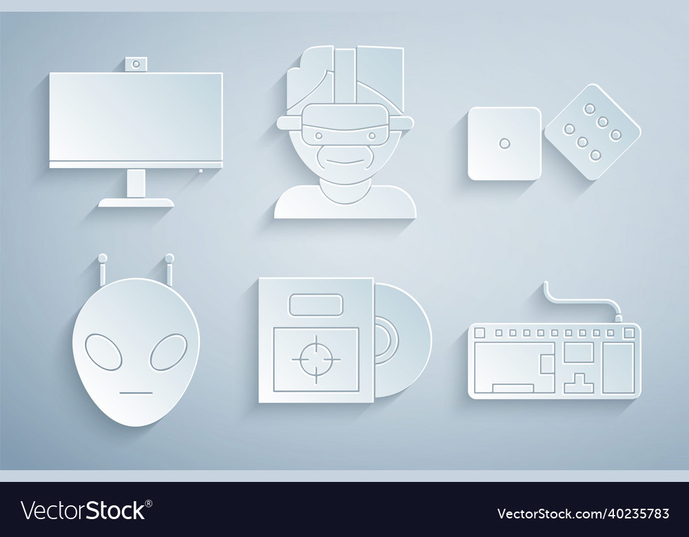 Set cd or dvd disk in box game dice alien vector image Set cd or dvd disk in box game dice alien