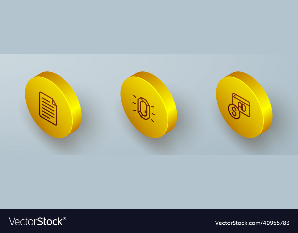 Set isometric line file document diamond vector image Set isometric line file document diamond