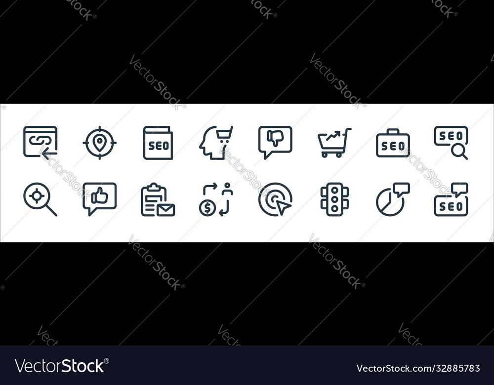 Web apps seo line icons linear set quality vector image Web apps seo line icons linear set quality