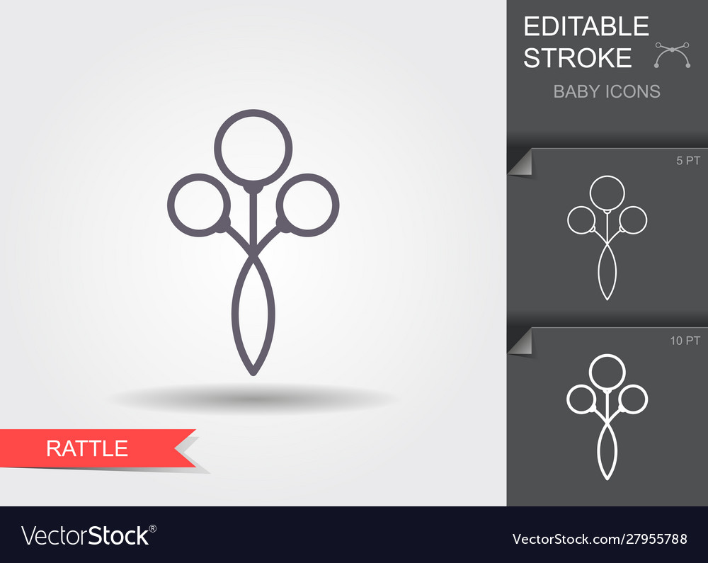 Baby rattle toy line icon with editable stroke