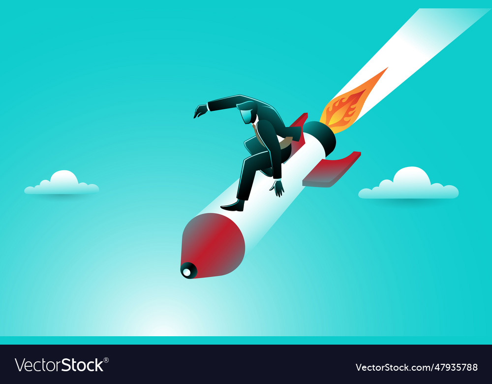 Business concept businessman on a rocket