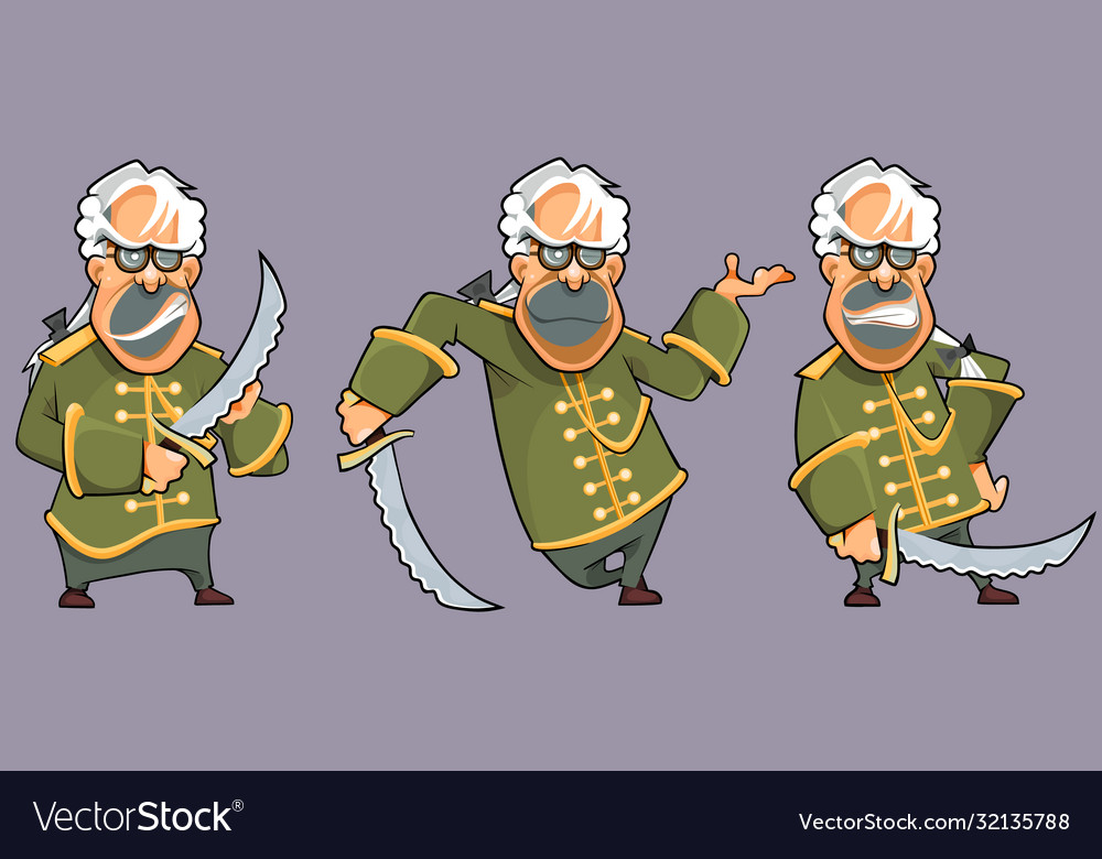 Cartoon man in medieval camisole with a saber