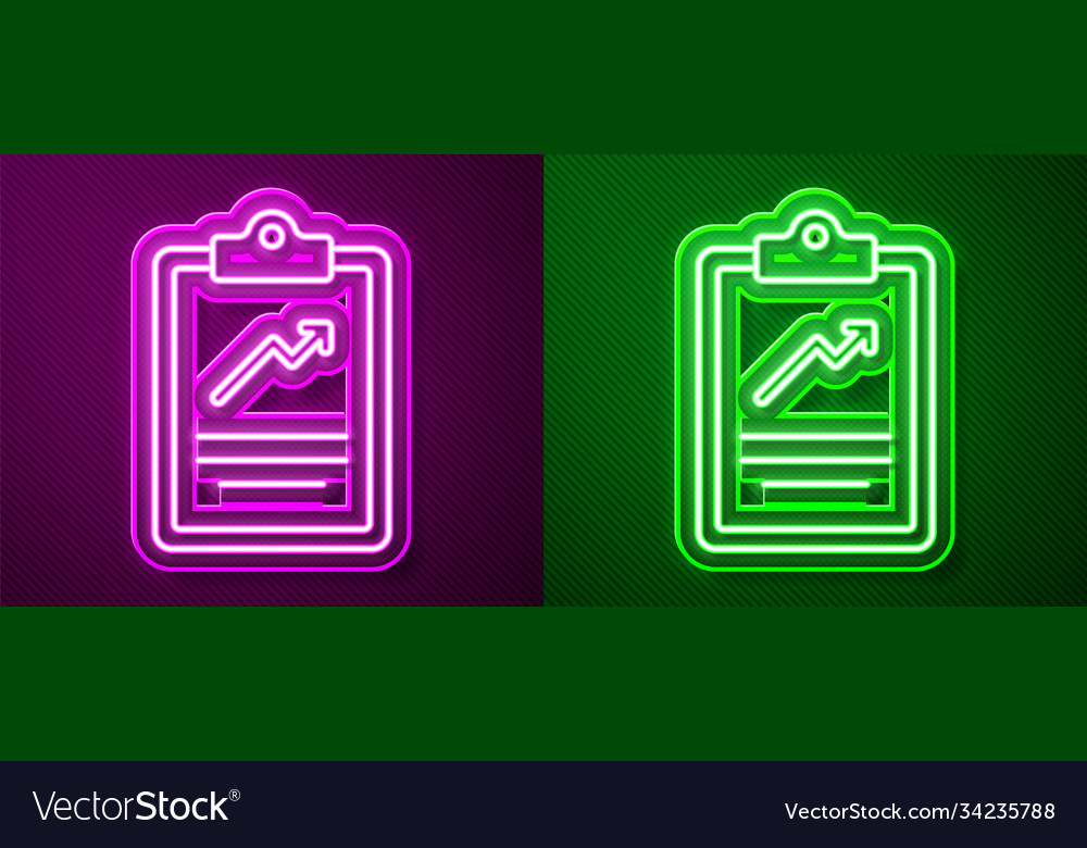 Glowing neon line clipboard with graph chart icon vector image Glowing neon line clipboard with graph chart icon