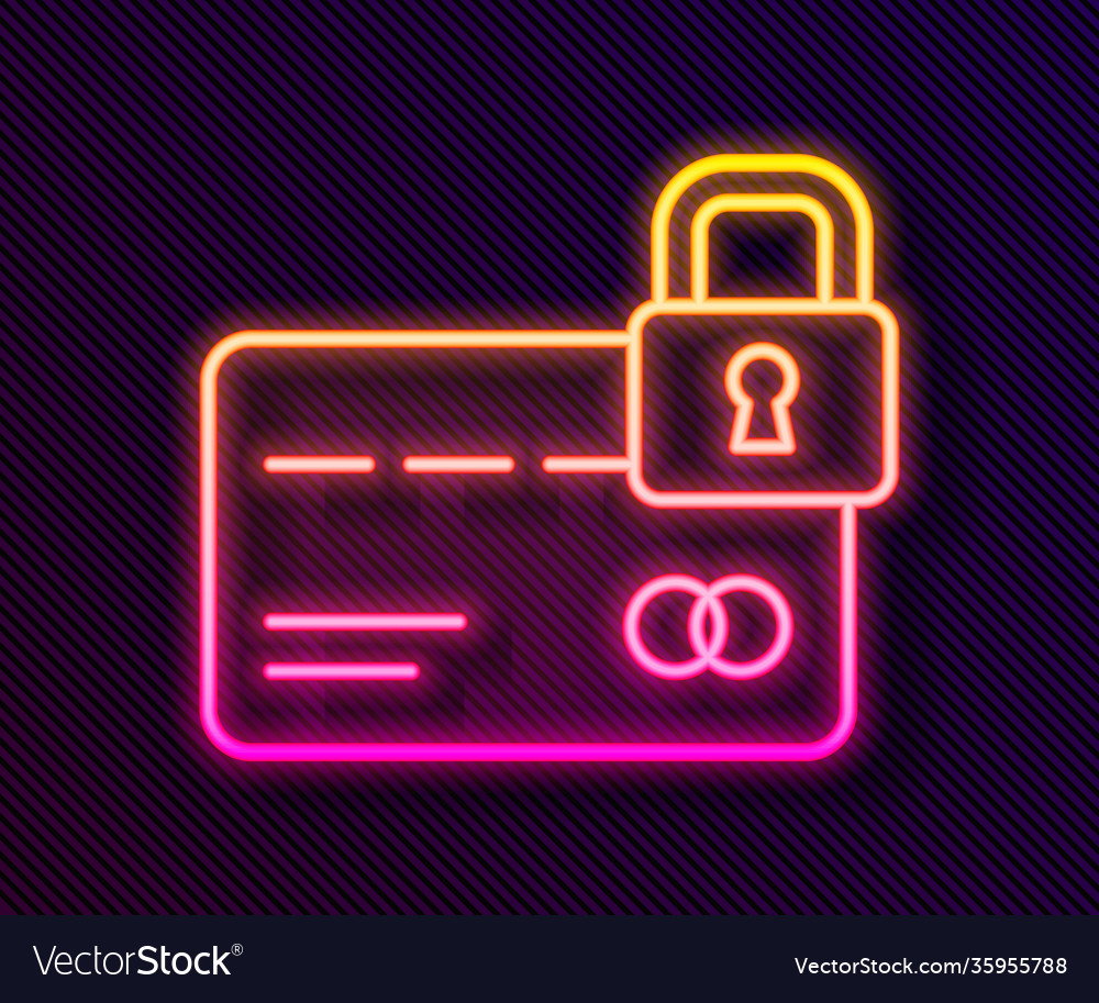 Glowing neon line credit card with lock icon