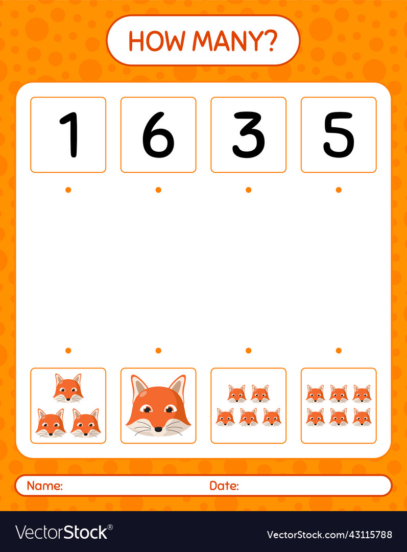 How many counting game with red fox worksheet vector image How many counting game with red fox worksheet