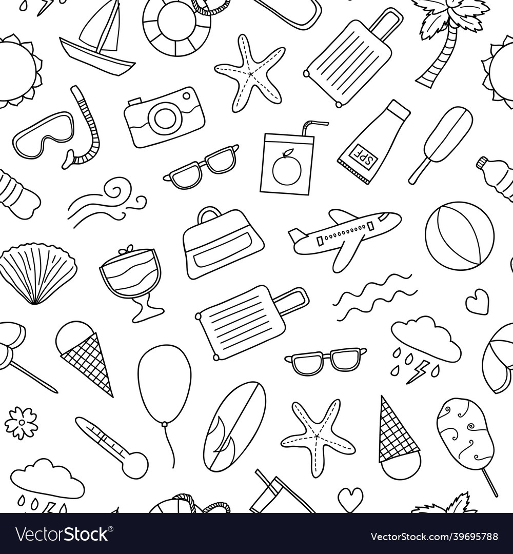 Seamless pattern with doodle summer items vector image Seamless pattern with doodle summer items
