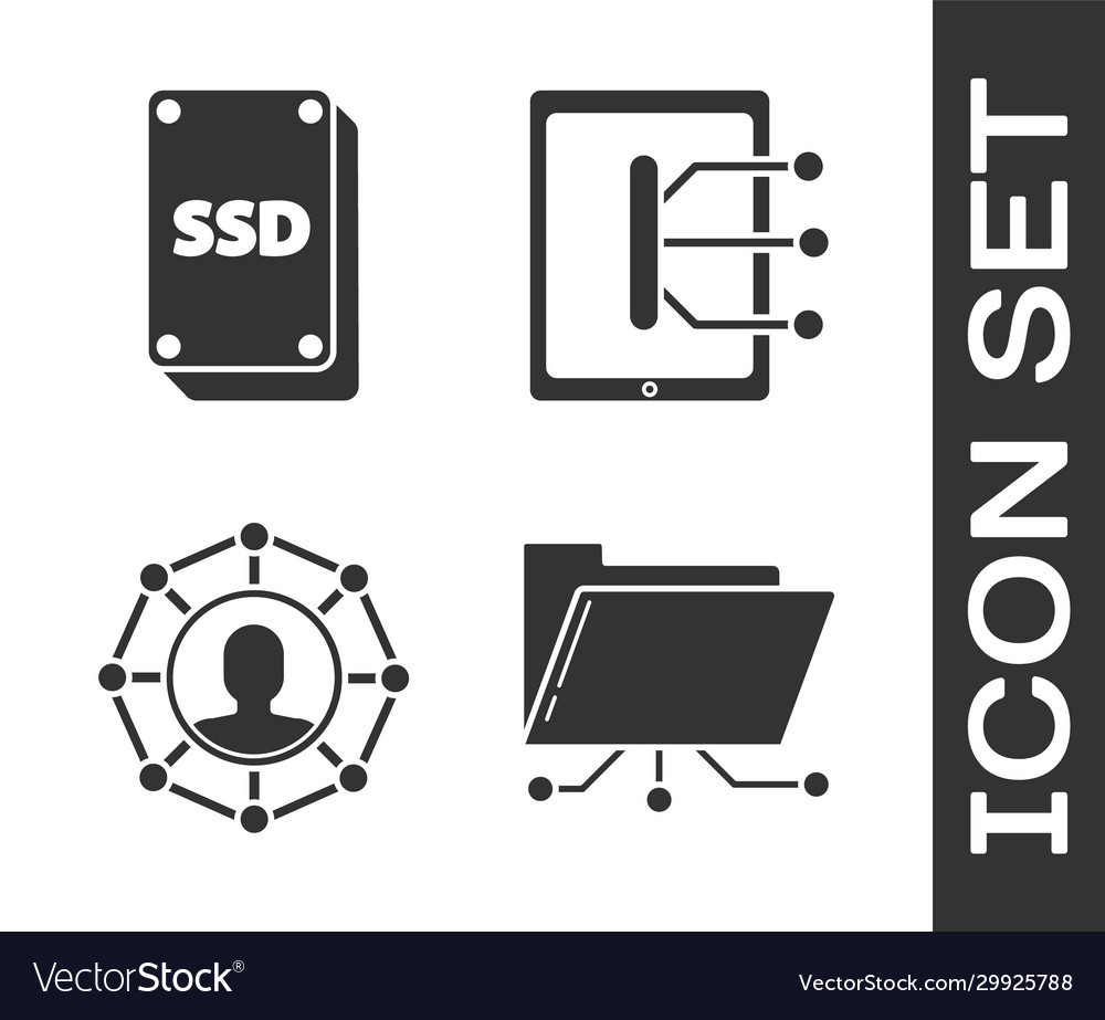 Set folder and lock ssd card project team base vector image Set folder and lock ssd card project team base
