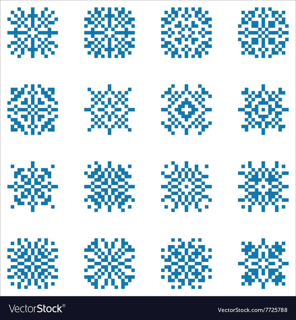 Set of pixel snowflakes for patterns Royalty Free Vector