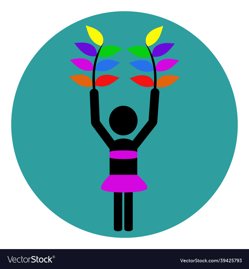 Girl with rainbow leaves icon