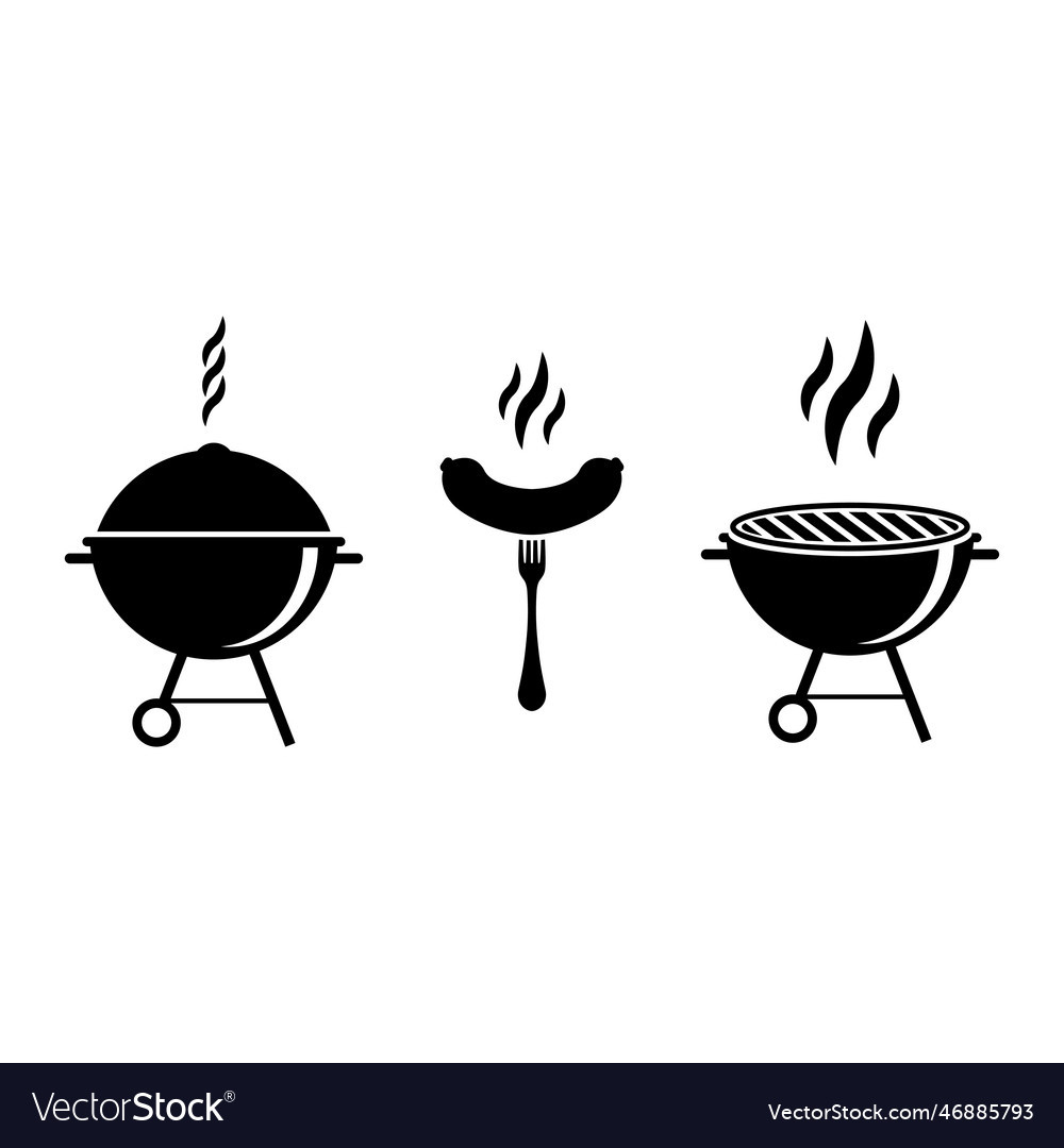 Grill bbq on a fork icon set