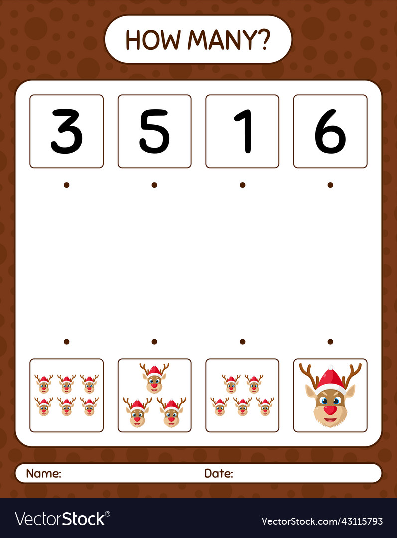 How many counting game with reindeer worksheet