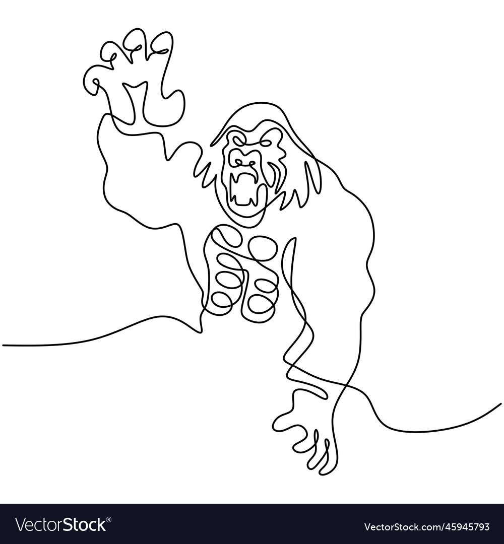 One continuous line drawing of gorilla Royalty Free Vector