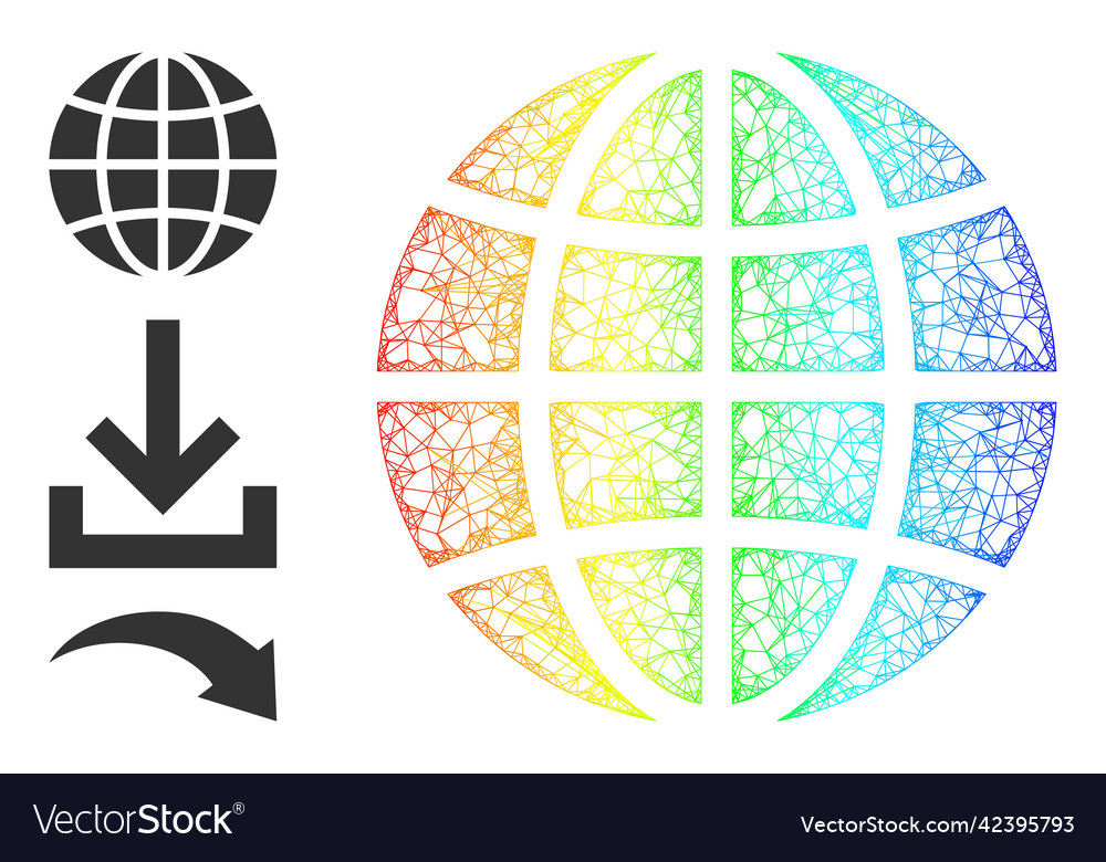 Rainbow gradient linear mesh globe icon vector image Rainbow gradient linear mesh globe icon