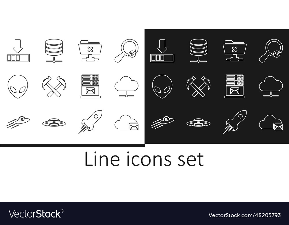Set line cloud mail server network Vector Image Set line cloud mail server network