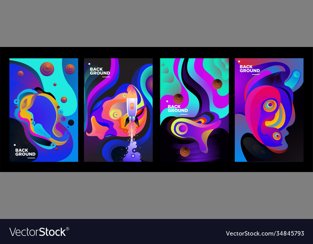 Set liquid color abstract geometric fluid