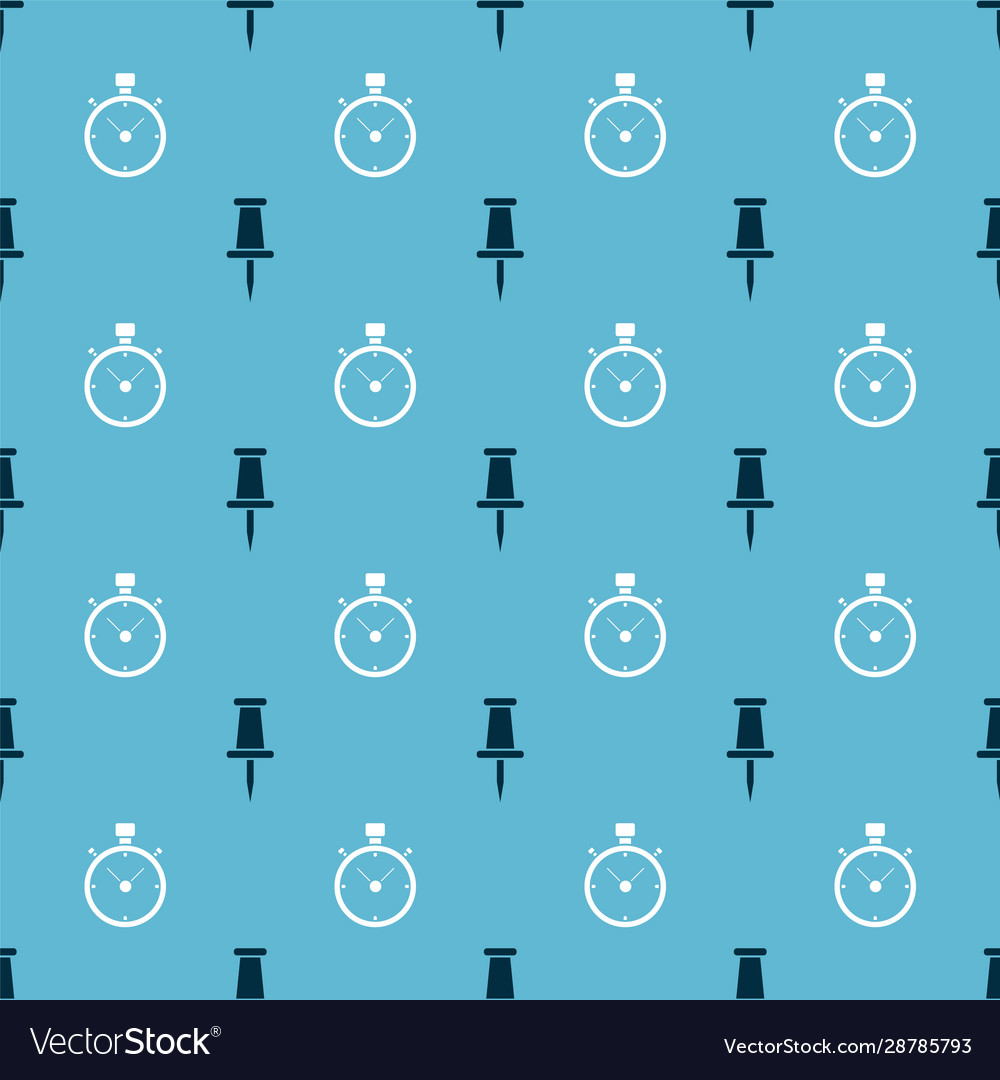 Set push pin and stopwatch on seamless pattern vector image Set push pin and stopwatch on seamless pattern
