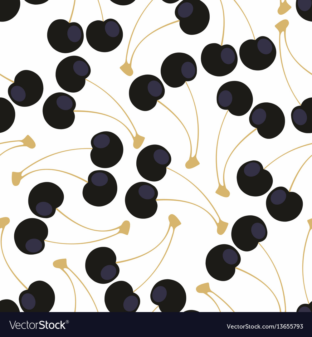 Stylized black cherries seamless pattern