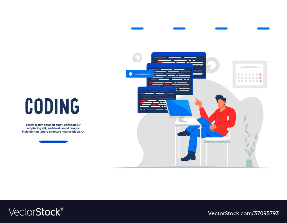 Website-Vorlage zum Schreiben von App-Code und Testen vector image Website-Vorlage zum Schreiben von App-Code und Testen