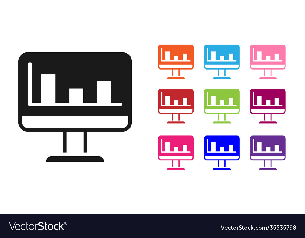 Black computer monitor with graph chart icon vector image Black computer monitor with graph chart icon