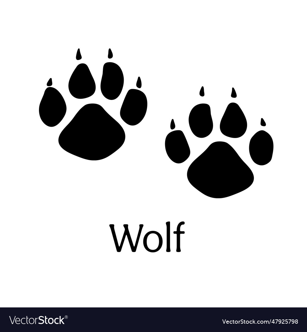 Black silhouette wolf footprint isolated on white