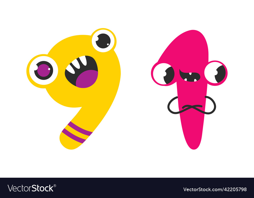 Cute monster numbers 9 1 number in shape vector image Cute monster numbers 9 1 number in shape