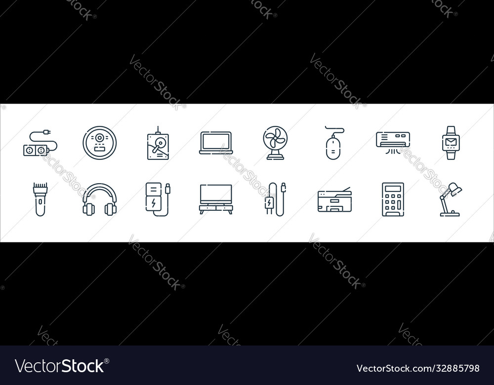 Electronics line icons linear set quality vector image Electronics line icons linear set quality