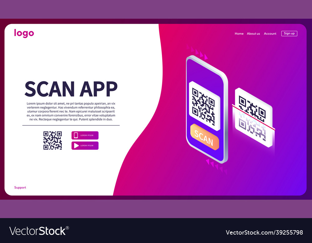 Isometric smartphone scanning qr code vector image Isometric smartphone scanning qr code