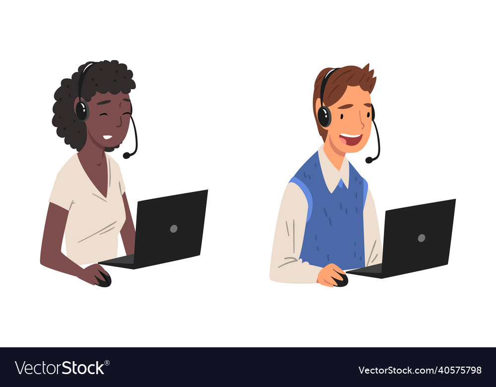 Operator of call center office sitting in front vector image Operator of call center office sitting in front