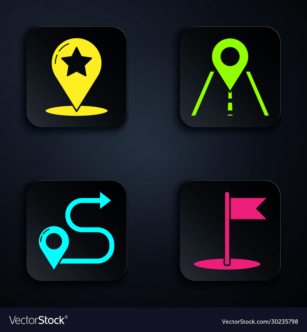 Set flag map pointer with star route location vector image Set flag map pointer with star route location