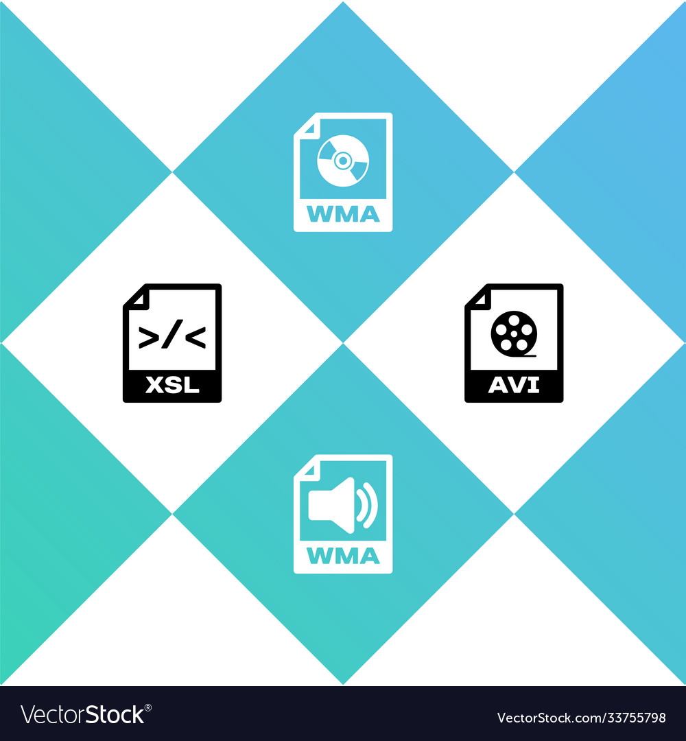Set xsl file document wma and avi icon vector image Set xsl file document wma and avi icon