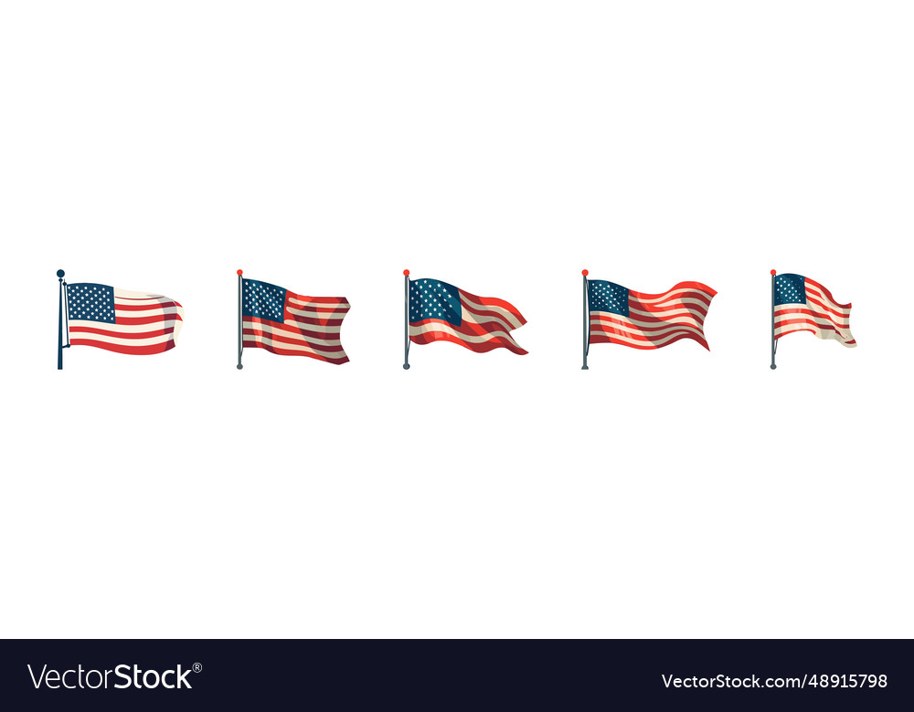 Usa flag set flat cartoon isolated on white