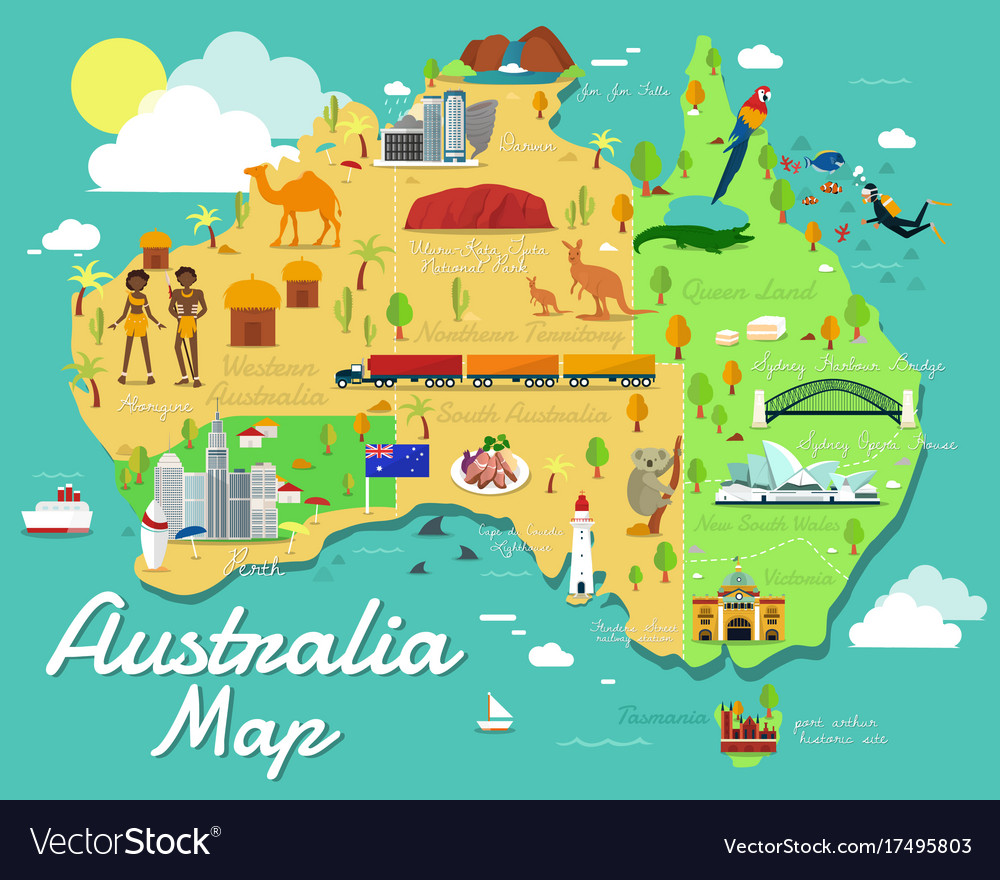 australia-map-with-colorful-landmarks-design-vector-image