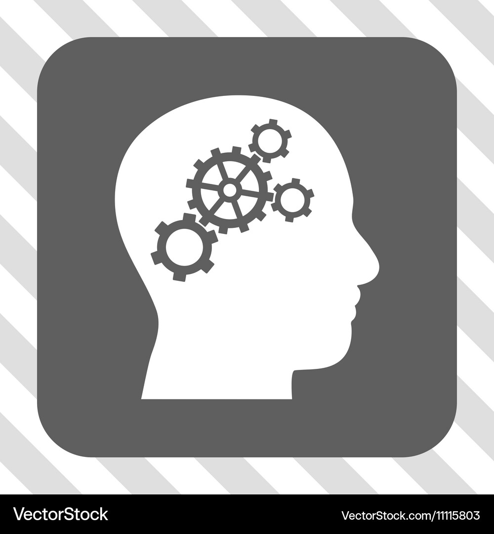 Brain gears rounded square button Royalty Free Vector Image