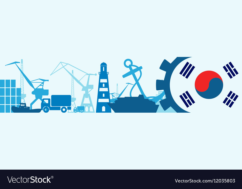 Cargo port relative icons set korea flag in gear Vector Image