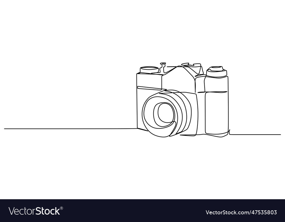 Continuous single one line of camera isolated vector image Continuous single one line of camera isolated