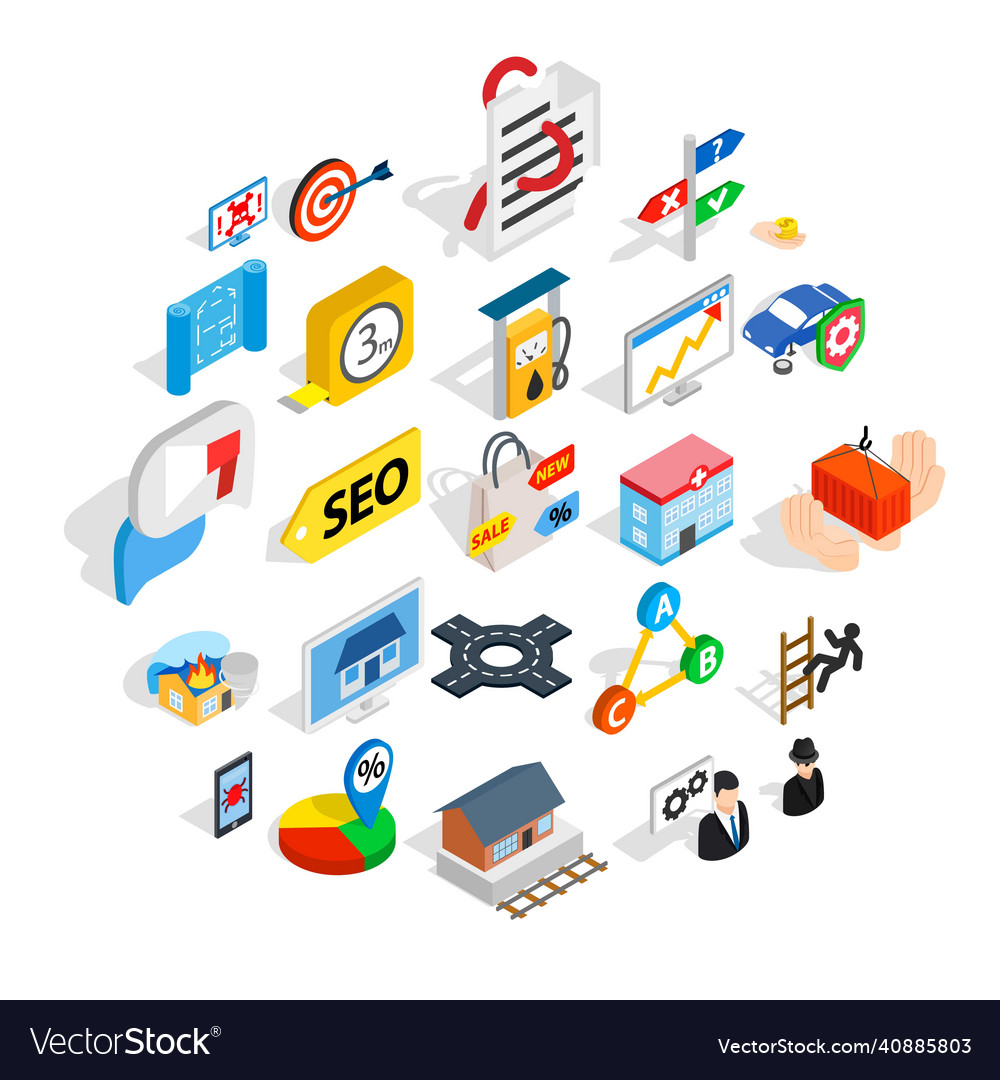 Development interface icons set isometric style