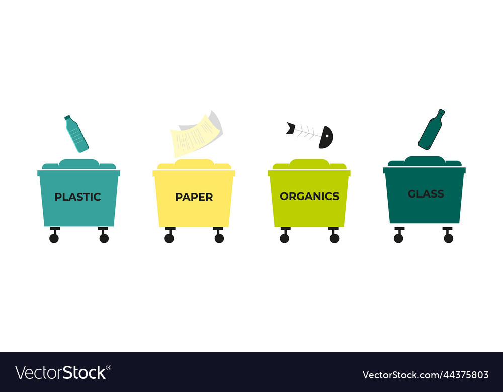 Different colored garbage sorting set