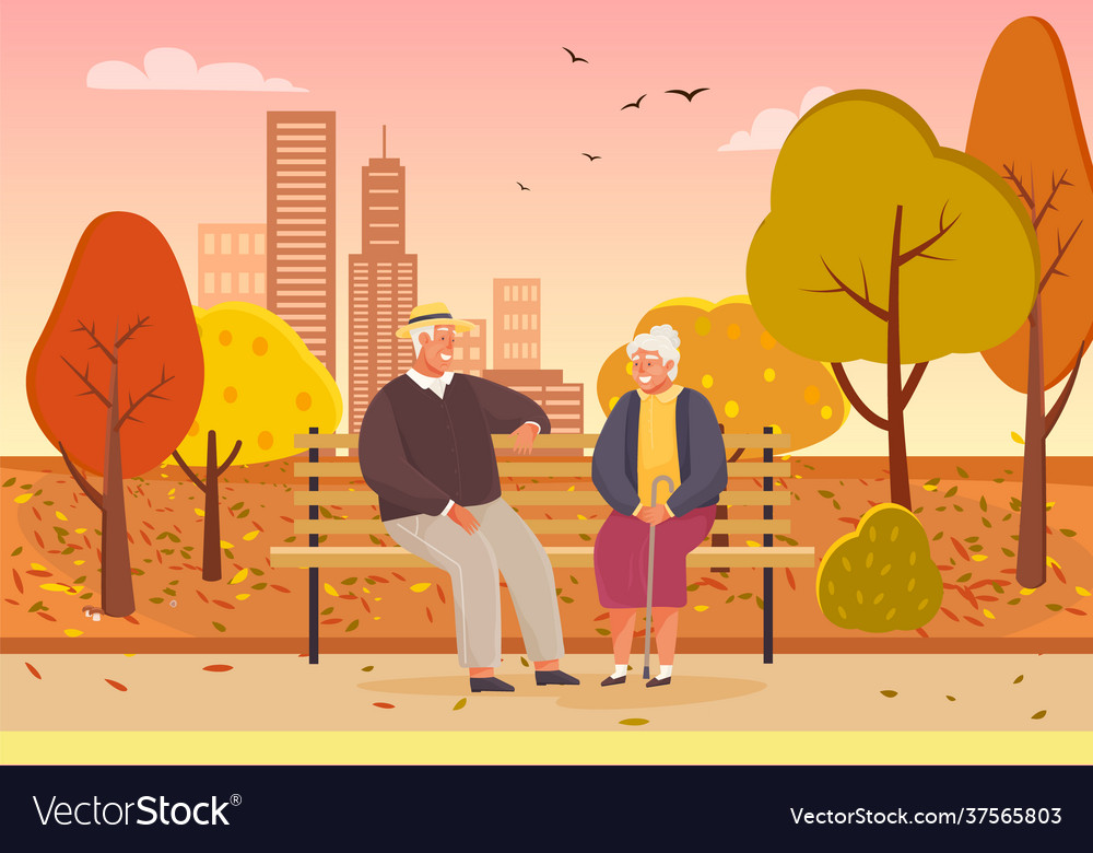 Elderly couple spend time in autumn city park