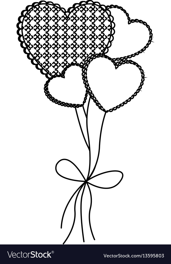 Grayscale figure hearts balloons icon