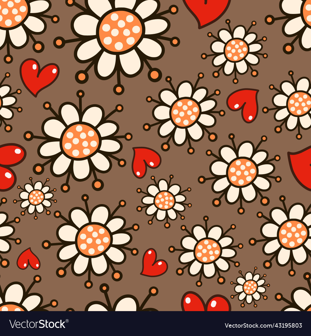 Hearts and flowers daisy doodle pattern