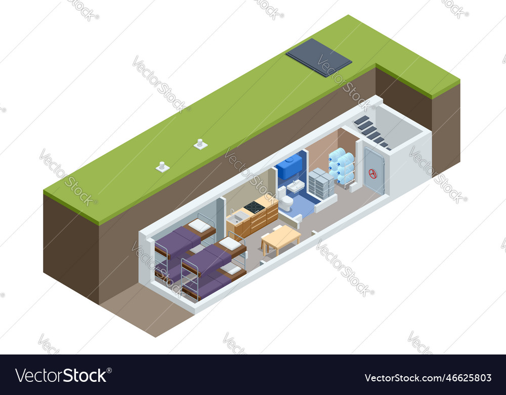 Isometric concrete bomb shelter bunker bombproof Vector Image