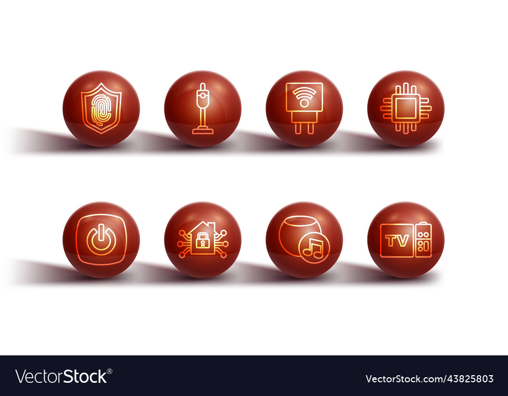 Set line fingerprint smart home processor vector image Set line fingerprint smart home processor
