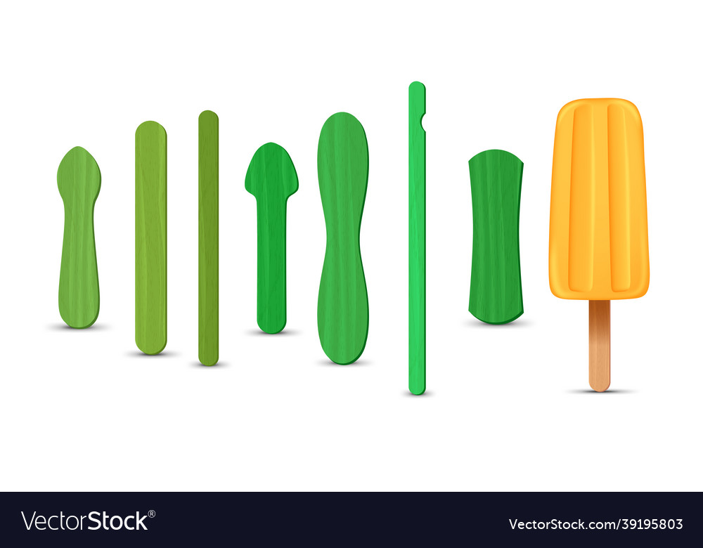 Set of realistic popsicle sticks banana ice cream